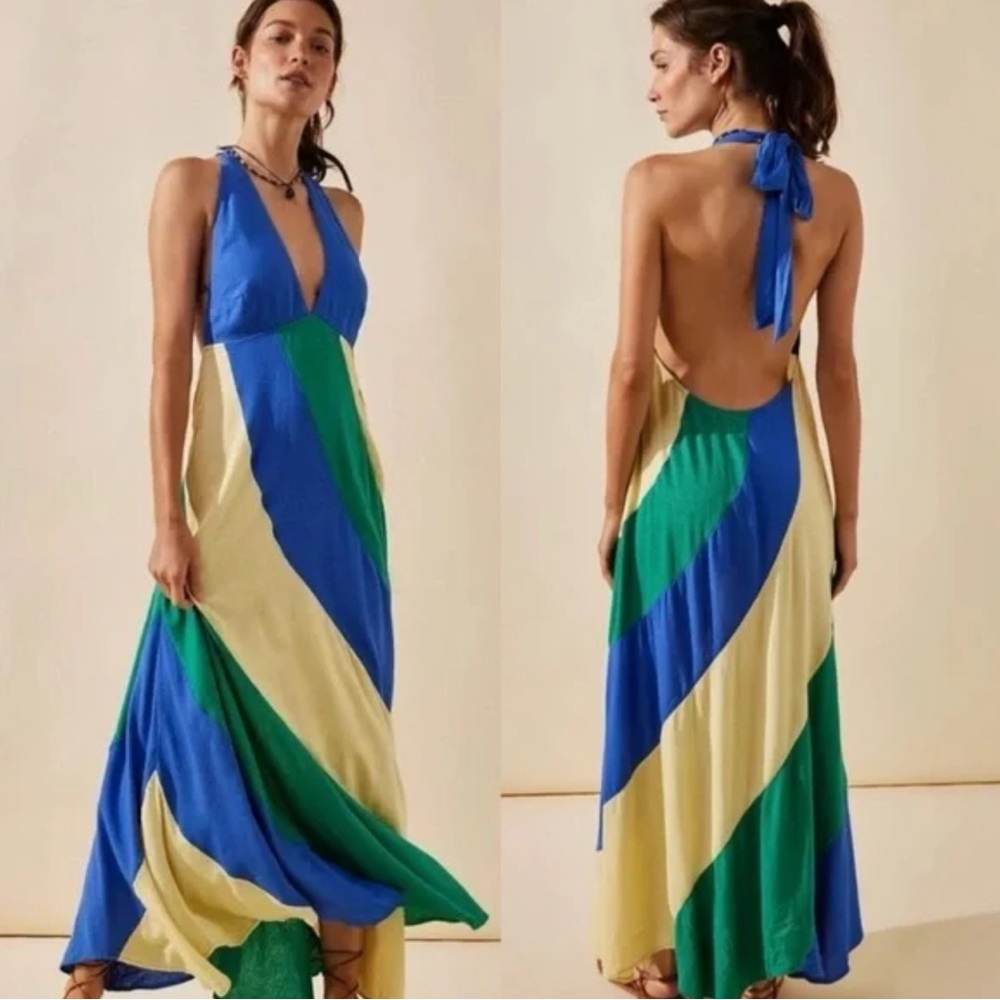FREE PEOPLE Give Me A Spin Halter Linen Dress